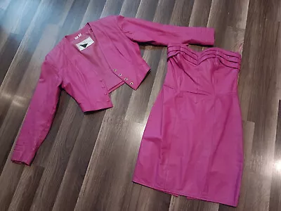 Buy Vintage Yucatan Bay Pink Leather Crop Jacket & Dress Small Size Set • 110.98£