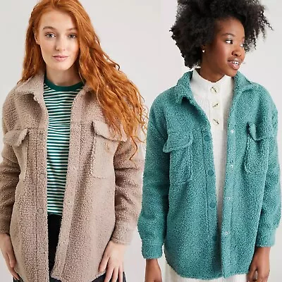 Buy TU Womens Sherpa Jacket Fluffy Long Sleeve Button Up Coat Size 10 - 20 RRP £24 • 16.50£