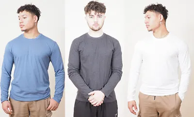 Buy Mens Long Sleeve T-Shirt 100% Cotton Crew Neck Premium Top • 9.99£