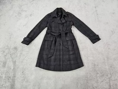 Buy Banana Republic Jacket Womens PXS Gray Black Windowpane Flannel Belted Pea Coat • 18.94£