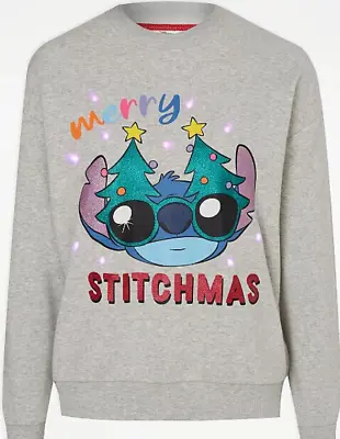 Buy Disney Lilo Stitch Light Up Christmas Xmas Jumper Light Grey Sweater Large • 24.99£