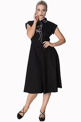 Buy Women's Model Face Black Vintage Retro Rockabilly Midi Dress By BANNED Apparel • 39.99£