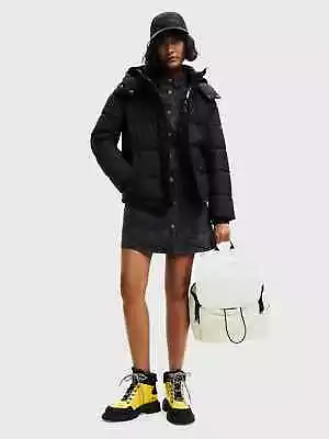 Buy Desigual Woman's Puffer Hooded Jacket Size M UK10 Black Estocolmo Embossed • 89£