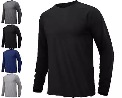 Buy Mens Plain Long Sleeve Crew Neck Pullover Summer Sports Workwear Casual T-Shirt • 1.49£