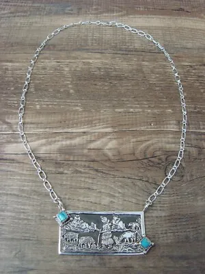 Buy Navajo Sterling Silver & Turquoise Story Teller Link Necklace - Robin Wood • 160.04£