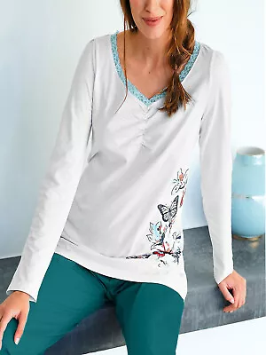 Buy Top T-Shirt LoungewearPure Cotton Lace Trim  By Blanchthorpe UK Sizes 16 To 26 • 7.99£