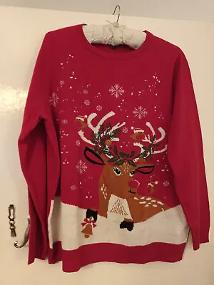 Buy Esmara Red Reindeer Rudolph Light Up Nose Christmas Jumper In Size L / 16 - 18 • 13.99£