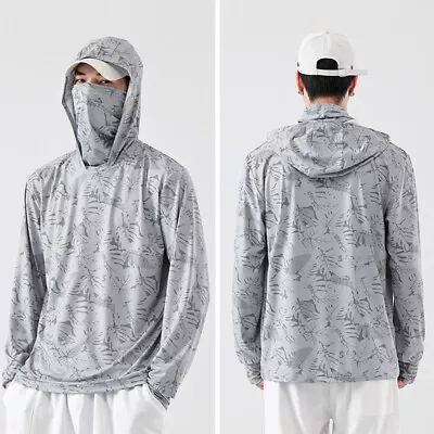 Buy UPF50+ Mens Long Sleeve Sun/UV Skin Protection T-Shirts Fishing Hoodies Pullover • 5£