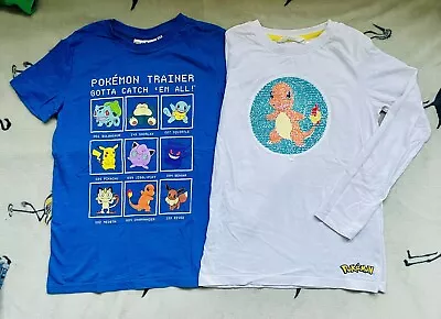 Buy 2 X Pokemon T-shirts, Age 9-10, Reversible Sequin Pikachu / Charmander • 3.50£