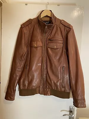 Buy Black RivetLeather Jacket Biker Mens Brown Size L Coat Lined Rock • 29.99£