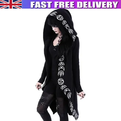 Buy Womens Gothic Punk Moon Print Hooded Coat Jacket Long-Sleeve Hoodie Cardigan Top • 16.99£