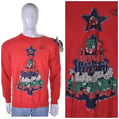 Buy Vintage Christmas Tree Jumper L Cute Kitsch Ugly Tacky Tassel Sweater Sweatshirt • 24.99£