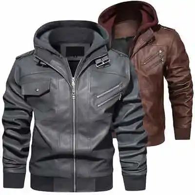 Buy Uk Mens Brando Hoodie Biker Style Outfits Zipper Motorcycle Hooded Bomber Jacket • 62.99£