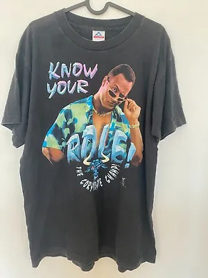 Buy 1998 Wwf Wwe The Rock Know Your Role Corporate Champ Wrestling T-shirt Black L • 119.99£