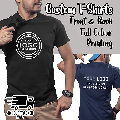 Buy Custom T-Shirt Business Text Logo Personalised Workwear Full Colour Print Unisex • 12.82£