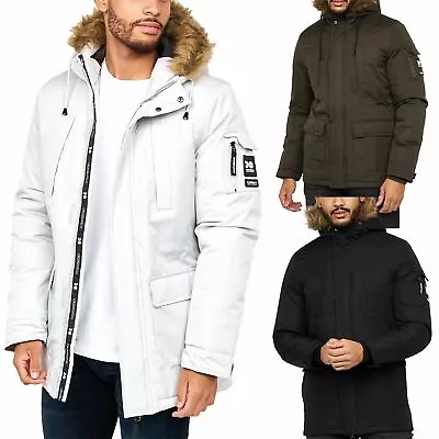 Buy Men Crosshatch Parka Padded Fleece Fur Hood Winter Lined Jacket Heavy Warm Coat • 42.99£