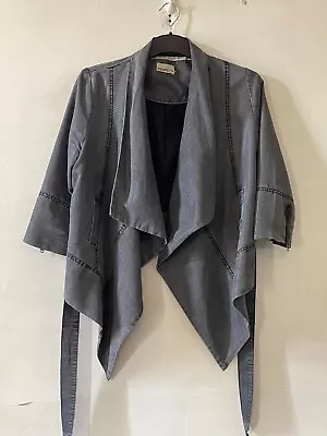 Buy Crafted Size 12 Hand Crafted Grey Denim Effect Belted Lined Waterfall Jacket • 4.99£