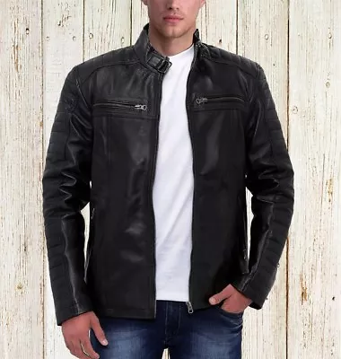 Buy Mens Black Brown Genuine Leather Jacket Slim Fit Real Biker Retro New XS - XXXL • 69.95£