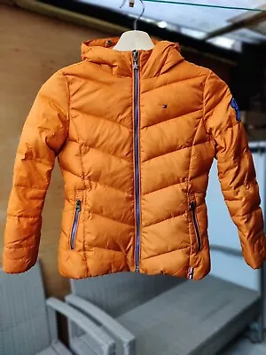 Buy Tommy Hilfiger Orange Puffer Jacket For Girls 8 Years Old Logo Hooded Sport Y2K • 21£