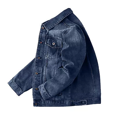 Buy Men Coat Spring Autumn Jacket Retro Hop Style Denim With Multi Pockets Lapel • 26.23£