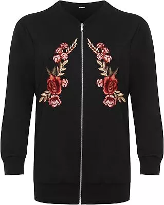 Buy Plus Womens Embroidered Vintage Bomber Jacket Ladies Floral Print Long Sleeve • 17.99£