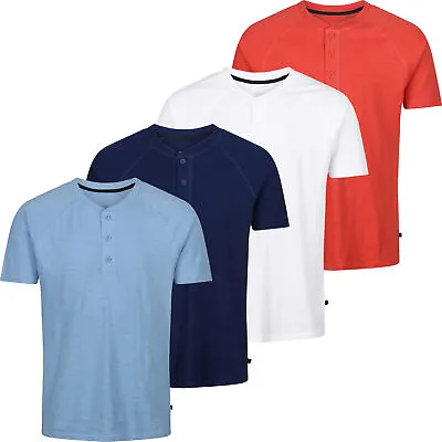 Buy Mens Henley T-shirt Short Sleeve Ex Brand Plain Grandad Neck Tops Casual Summer • 6.97£