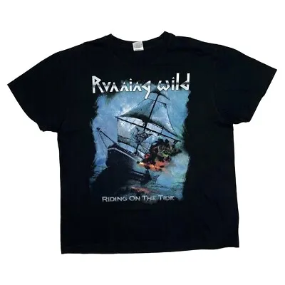 Buy RUNNING WILD “Riding On The Tide”  Speed Power Heavy Metal Band T-Shirt XL Black • 16£