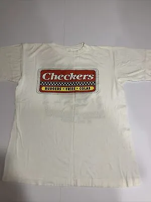 Buy Vintage Checkers Burgers Fries Cola T Shirt Print Design  White Mens Size Large • 13.89£