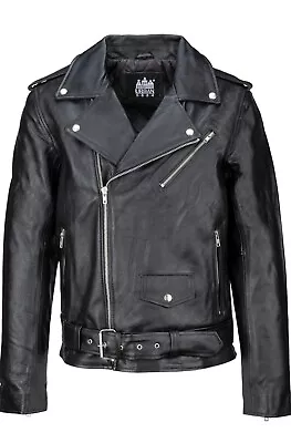 Buy New Mens Motorcycle Perfecto  100% Real Leather Jacket Black Biker • 58£