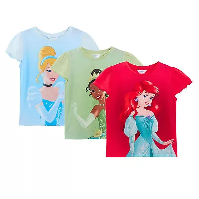 Buy Girls 3 Pack Disney Princess T-Shirts Kids Ariel Tiana Cinderella  Dress Up Tops • 15.95£