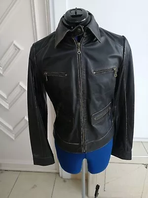 Buy Gents Cow Ruboff Real Leather Jacket Antique Men Black Casual Biker Size Medium • 49.99£