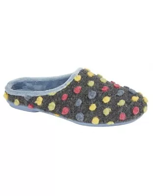 Buy Sleepers Ladies Spot Knitted Mule Slippers Style Amy LS312  Colour Blue  Multi • 17£
