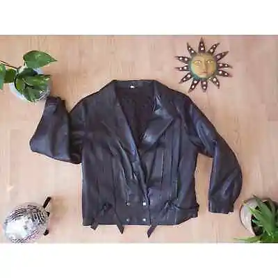 Buy Pleated Vintage Leather Bomber Jacket 80s 90s Pleated Matrix Quilted Interior • 42.76£