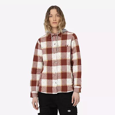 Buy Dickies Flannel Shirt Womens Workwear Classic Comfort Hooded Jacket Red • 74.99£