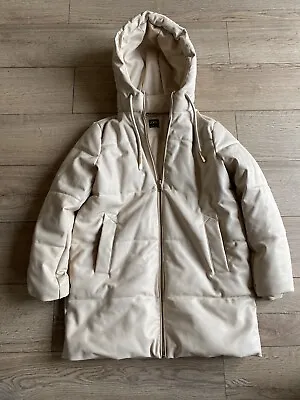 Buy Zara Women Soft Faux Leather Hooded Coat Size XS Beige Full Zip Jacket • 44.85£