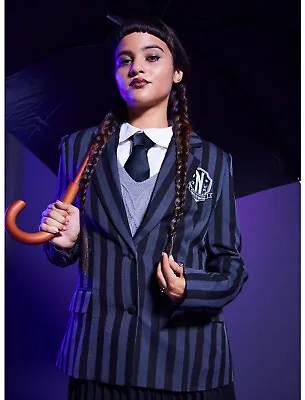 Buy Official Hot Topic Wednesday Addams Nevermore Girls Cosplay Blazer Dress Up • 109.99£