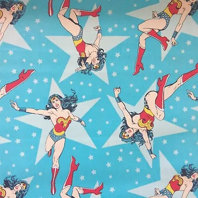 Buy Wonder Woman DC Comics Blue Cotton Fabric Per 50cm • 6£