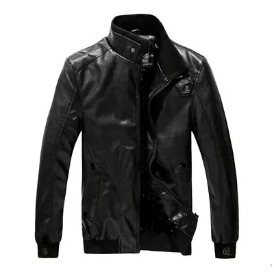 Buy Men Zipper Slim Fit Coat PU Leather Motorcycle Jacket Biker Causal Vintage Tops • 16.88£