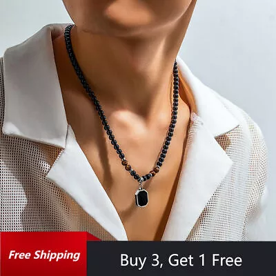 Buy Mens Beaded Necklace Pendant Titanium Tiger's Eye Necklace Jewellery Gifts • 4.99£
