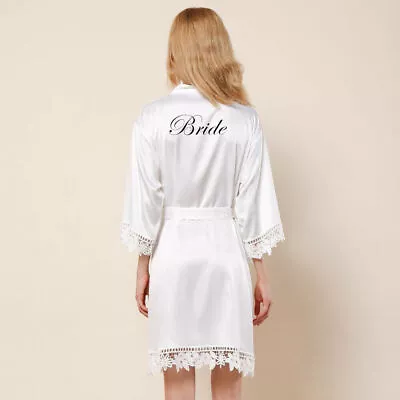 Buy V Neck Kimono Personalised Lace Bridesmaid Gown Wedding Pyjamas Satin Bride Robe • 12.99£