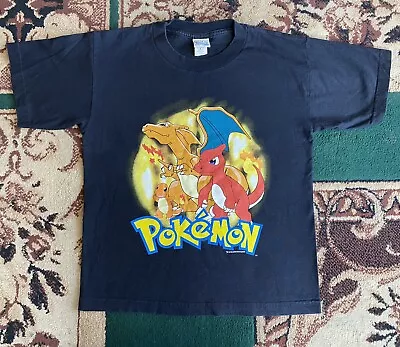 Buy Vintage 2000 Pokemon Charmander Evolution T-Shirt USA Youth Medium Black • 43.30£