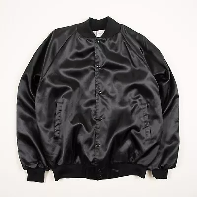 Buy Vintage Auburn Sportswear Satin Bomber Jacket Plain Black Made In The USA 3236 • 24.99£