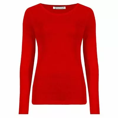 Buy Womens Ladies Long Sleeve Stretch Plain Round Scoop Neck T Shirt Uk 8-26 • 6.49£