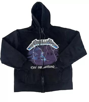 Buy Metallica Ride The Lightning Full Zip Hoodie Women’s Sz  L Black 90’s Metal Band • 28.93£