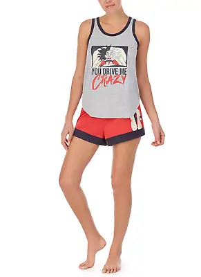 Buy DISNEY 2-Piece Cruella Deville Tank Top Shorts Pajama Set Sz XL X-Large PJs Red • 24.12£