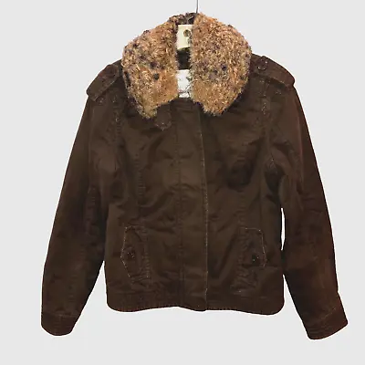 Buy Abercrombie And Fitch Womens Large Brown Faux Fur Full Zip Sherpa Jacket Coat L • 18.38£