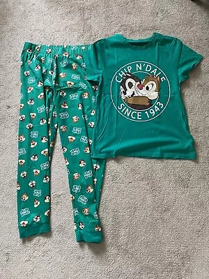 Buy Primark Disney Chip & Dale Ladies Pyjamas T-shirt Long Cuffed Bottoms M 12-14 • 4£