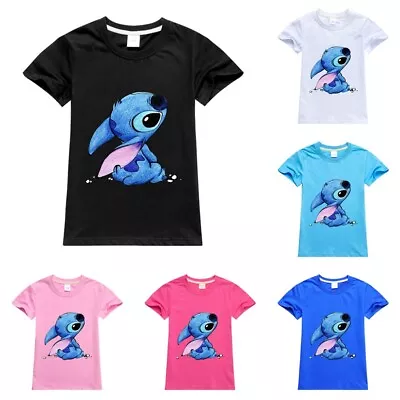 Buy Lilo And Stitch 100% Cotton T-shirt Kids Short Sleeve Tee Shirt Summer Top  St • 6.99£