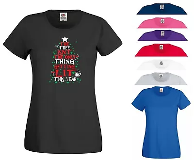 Buy Christmas Tree T Shirt Is Not The Only Thing Getting Lit Xmas Gift Women Tee Top • 11.99£