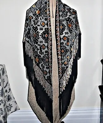 Buy *cool Janes Exquisite Velvet Cut Out Multi Muted Black Fringed Stole Wrap Shawl • 14.95£